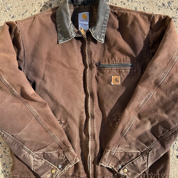 VTG Carhartt Detroit Jacket J97 DKB Brown Blanket Lined Distressed Faded Size XL - Picture 10 of 14